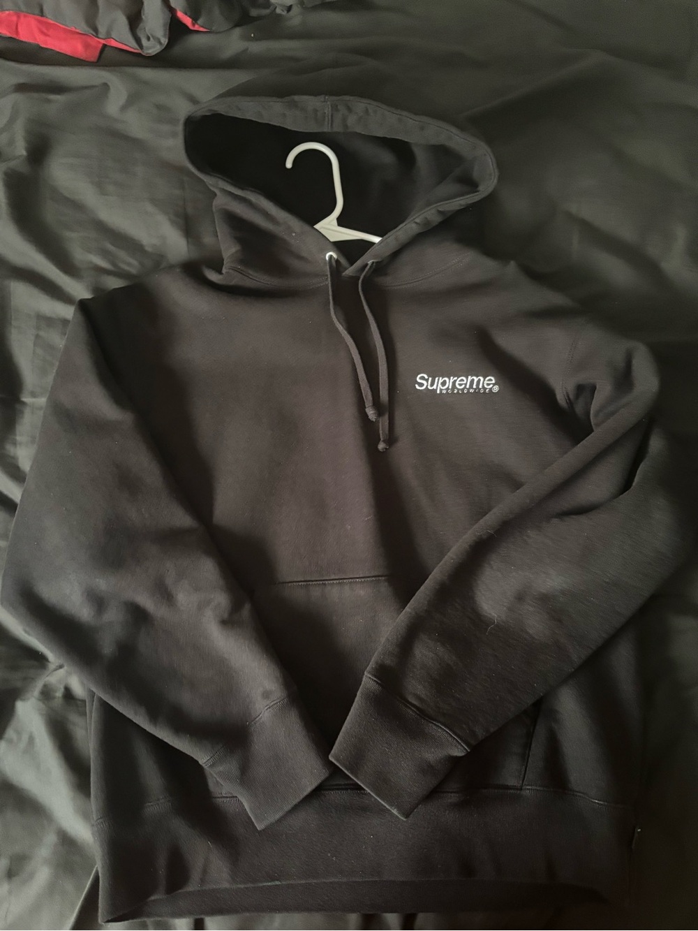 Supreme Worldwide Black Pullover Hoodie with Small White Logo